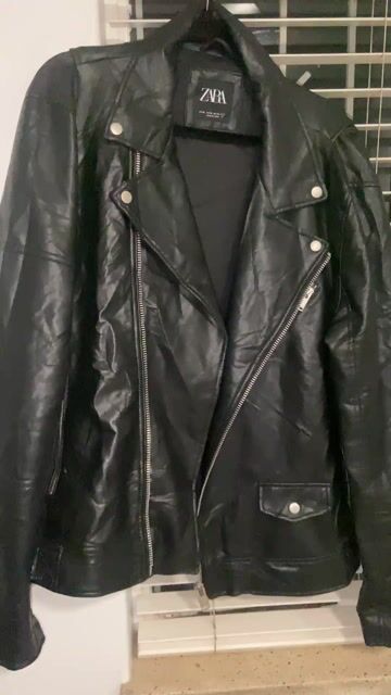 Zara Black Faux Leather Biker Jacket – XL