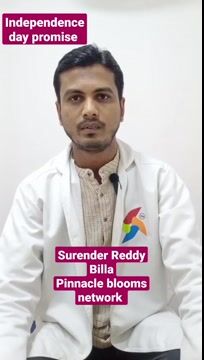 Pinnacle Blooms Network 75th Independence Day Promise by BELLA SURENDAR REDDY, Occupational Therapist of Pinnacle @ Suchitra II in English