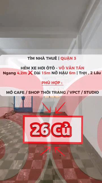 Cho thuê Nhà ở Quận 3 Tp Hồ Chí Minh diện tích 60 m² giá 26 triệu/tháng