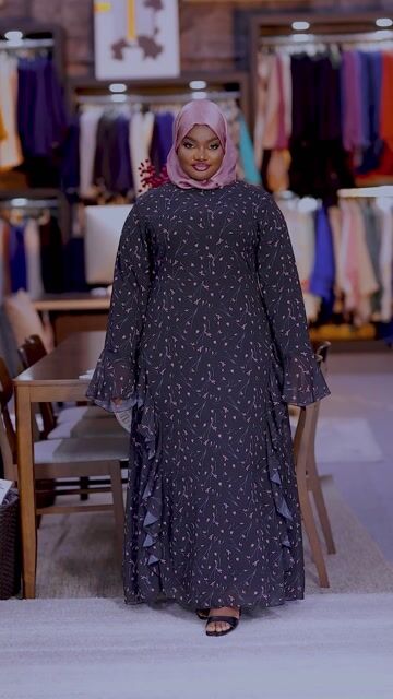 Floral Ruffle Sleeve Abaya