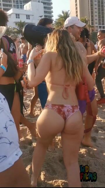 Beach party crowd scenes, swimwear