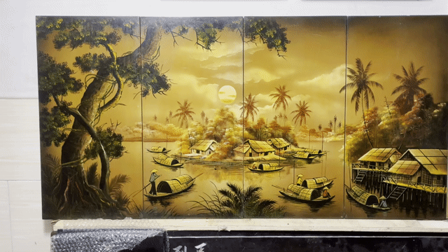 Tranh sơn mài Quê hương thanh bình 60x120cm. Mua bán Đồ sưu tầm, đồ cổ tại Quận Bình Tân Tp Hồ Chí Minh được đăng bởi Mục đồng dưới phố hình 1