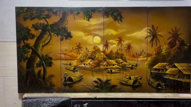Tranh sơn mài Quê hương thanh bình 60x120cm. Mua bán Đồ sưu tầm, đồ cổ tại Quận Bình Tân Tp Hồ Chí Minh được đăng bởi Mục đồng dưới phố hình 1