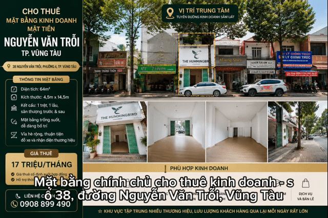 Cho thuê Văn phòng, Mặt bằng kinh doanh Thành phố Vũng Tàu Bà Rịa - Vũng Tàu diện tích 65 m² giá 18 triệu/tháng