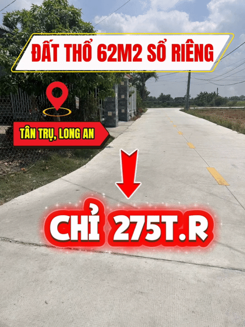Mua bán Đất Huyện Tân Trụ Long An diện tích 62 m² giá 275 triệu
