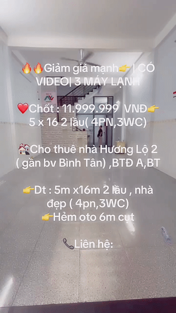 Cho thuê Nhà ở Quận Bình Tân Tp Hồ Chí Minh diện tích 80 m² giá 12 triệu/tháng