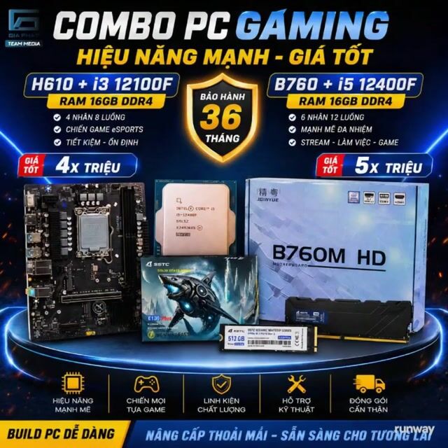 Combo H610 i3 12100F RAM 16GB / B760 i5 12400F. Mua bán Linh kiện (RAM, Card...) tại Quận 6 Tp Hồ Chí Minh được đăng bởi Trần Thành Đại hình 1