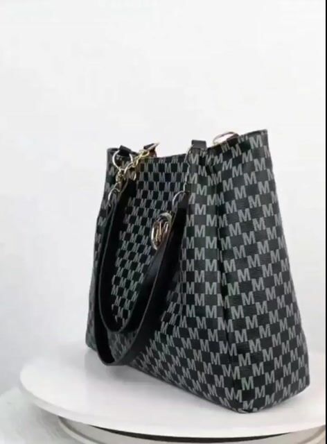 Elegant Monogram Tote Handbag in Black