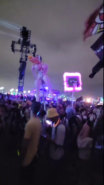 Festival night scenes, totems/stage/crowd