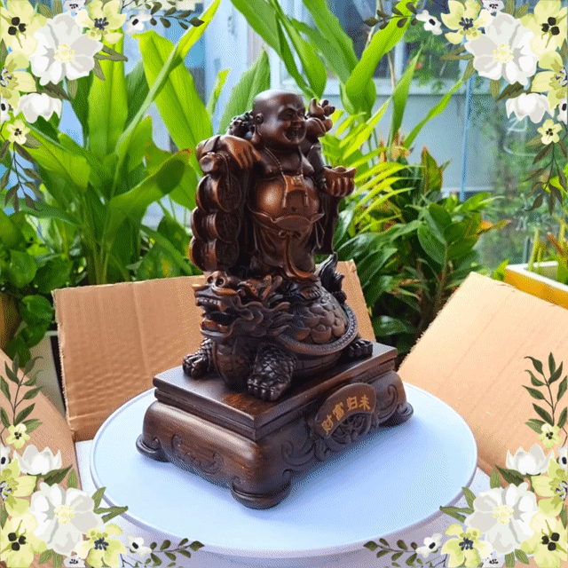 Tượng Phật Di Lặc Cưỡi Long Quy Trang Trí Cao 23cm. Mua bán Cây cảnh, đồ trang trí tại Quận Tân Bình Tp Hồ Chí Minh được đăng bởi Haven Store 247 hình 1