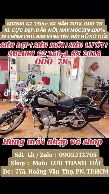 SUZUKI GZ150.SX NĂM 2018.ODO 9K.CỰC ĐẸP. ZIN 100%.. Mua bán Xe máy tại Quận Phú Nhuận Tp Hồ Chí Minh được đăng bởi MOTO LUU THANH HAI  77A hình 1