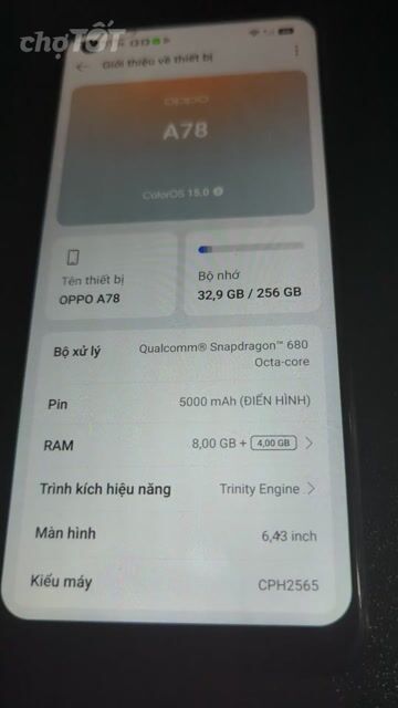 Oppo A78 128GB Đen. Mua bán Điện thoại tại Thành phố Thủ Đức Tp Hồ Chí Minh được đăng bởi Thanh Ly SD hình 1