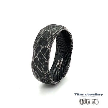 Black Damascus Steel Rings in an 8mm Reticulated Design