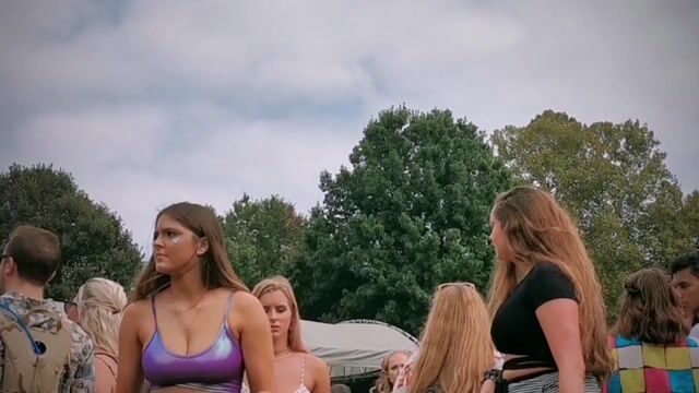 Beach/festival crowds, swimwear in normal context