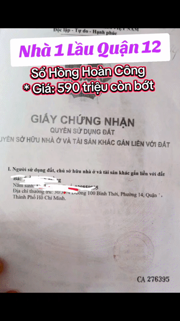 Mua bán Nhà ở Quận 12 Tp Hồ Chí Minh diện tích 15.8 m² giá 590 triệu