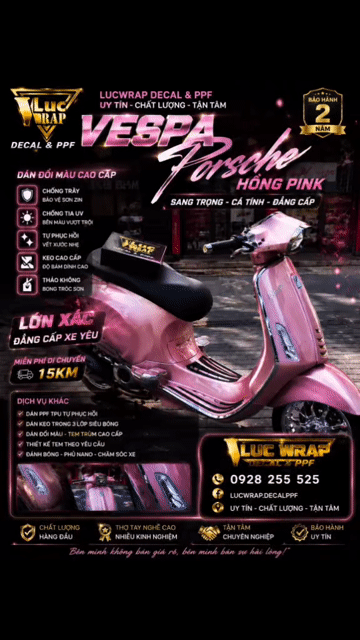 Dịch vụ dán xe Piaggio Vespa màu Hồng Porsche. Dịch vụ tại Quận 10 Tp Hồ Chí Minh được đăng bởi Luc Wrap hình 1