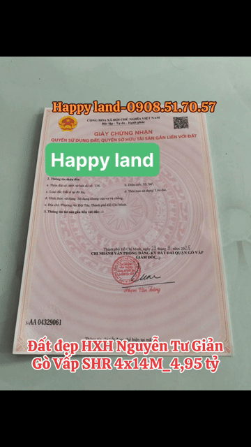 Mua bán Đất Quận Gò Vấp Tp Hồ Chí Minh diện tích 56 m² giá 4,95 tỷ