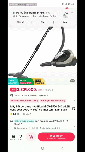 Máy hút bụi Hitachi CV-SH20V Vàng kem Thái Lan. Mua bán Nội thất, đồ gia dụng khác tại Quận Bình Tân Tp Hồ Chí Minh được đăng bởi Trần Bình  hình 1