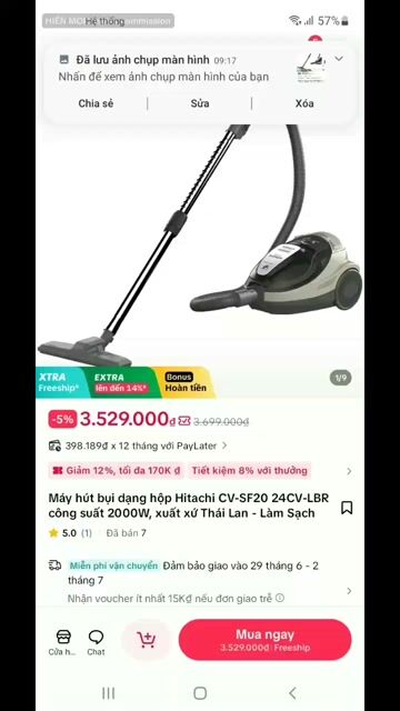 Máy hút bụi Hitachi CV-SH20V Vàng kem Thái Lan. Mua bán Nội thất, đồ gia dụng khác tại Quận Bình Tân Tp Hồ Chí Minh được đăng bởi Trần Bình  hình 1