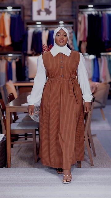 Pinstripe Button-Front Abaya Dress