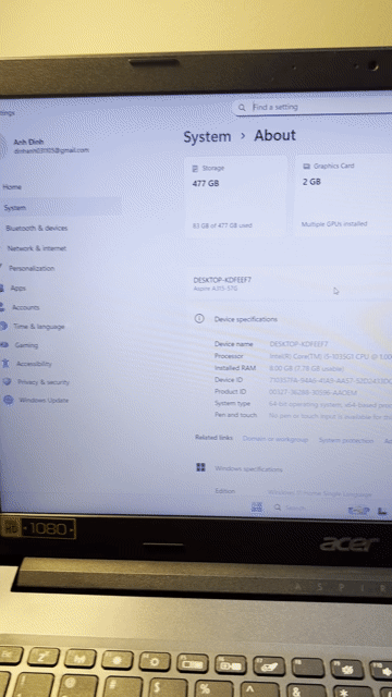 Acer Aspire 3 A315-57G i5-1035G1 8GB/512GB. Mua bán Laptop tại Quận Cầu Giấy Hà Nội được đăng bởi bi béo hình 1