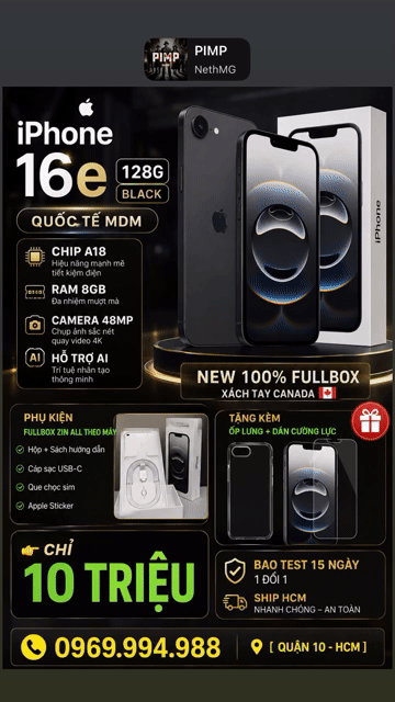 Apple iPhone 16e 128GB Đen A18 8GB Mới 100% MDM. Mua bán Điện thoại tại Quận 10 Tp Hồ Chí Minh được đăng bởi Trung Trương hình 1