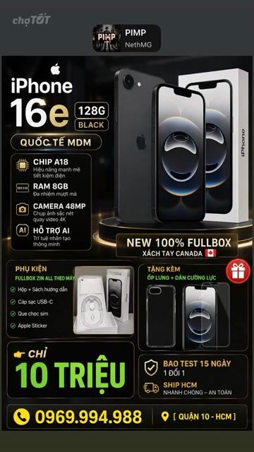 Apple iPhone 16e 128GB Đen A18 8GB Mới 100% MDM. Mua bán Điện thoại tại Quận 10 Tp Hồ Chí Minh được đăng bởi Trung Trương hình 1