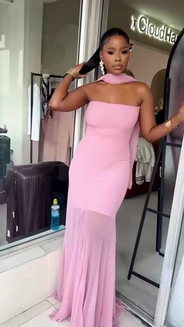 Handmade Pink Mesh Dress with Matching Scarf – Size Small |