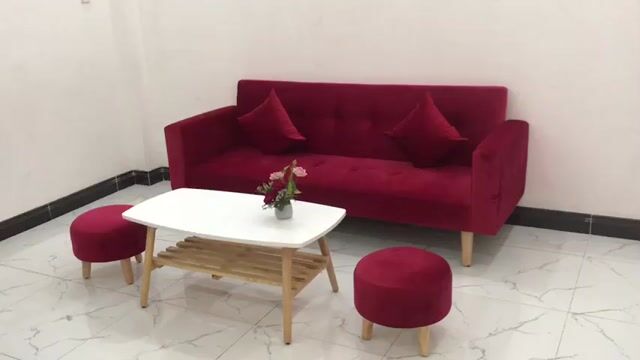 Bộ ghế sofa băng giường màu đỏ đô nhung ở Cần Thơ. Mua bán Bàn ghế tại Quận Ninh Kiều Cần Thơ được đăng bởi Thế Giới Sofa HCM hình 1