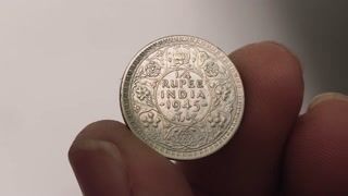 Rare 1945 Quarter Rupees Large "5" George VI Silver Brit video