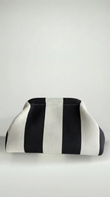 CLUTCH. | Monochrome Black & Ivory Striped Woven Clutch Bag