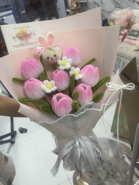 Bó hoa Tulip kẽm nhung Hồng. Mua bán Cây cảnh, đồ trang trí tại Huyện Nhà Bè Tp Hồ Chí Minh được đăng bởi Kt Quỳnh Hương hình 1
