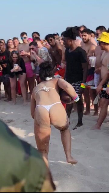 Beach contest crowd, swimwear