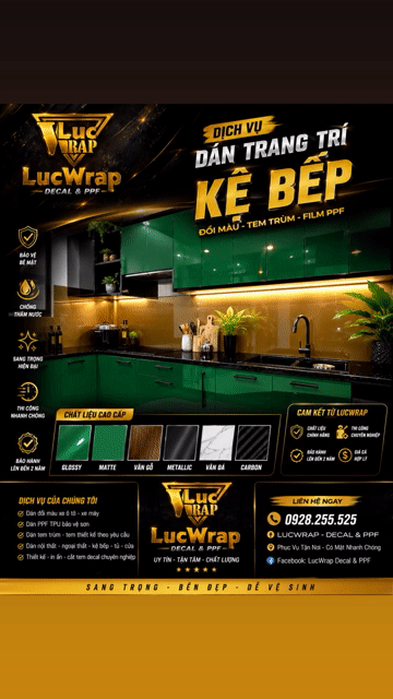 Dịch vụ dán kệ bếp decal PPF. Dịch vụ tại Quận 10 Tp Hồ Chí Minh được đăng bởi Luc Wrap hình 1