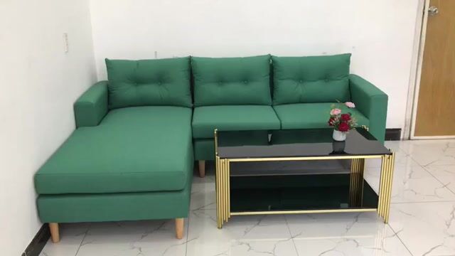 Bộ ghế sofa Góc L màu xanh ngọc vải bố đẹp ở HCM