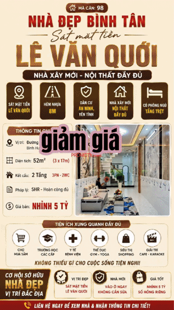 Mua bán Nhà ở Quận Bình Tân Tp Hồ Chí Minh diện tích 52 m² giá 5,6 tỷ