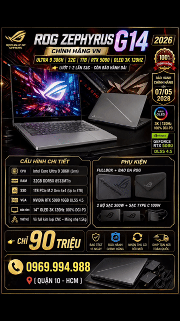 ROG Zephyrus G14 2026 Ultra 9 386H RTX 5080 16GB. Mua bán Laptop tại Quận 10 Tp Hồ Chí Minh được đăng bởi Trung Trương hình 1