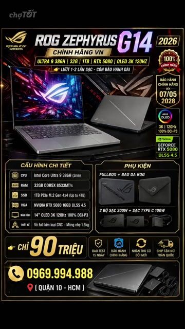 ROG Zephyrus G14 2026 Ultra 9 386H RTX 5080 16GB. Mua bán Laptop tại Quận 10 Tp Hồ Chí Minh được đăng bởi Trung Trương hình 1