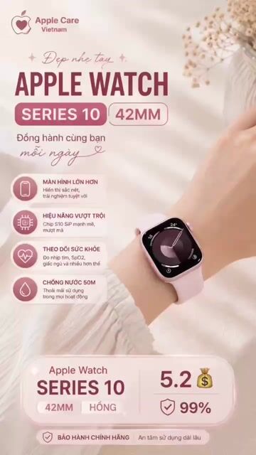 Apple Watch Series 10 42mm Hồng. Mua bán Thiết bị đeo thông minh tại Quận 5 Tp Hồ Chí Minh được đăng bởi Apple Care Vietnam hình 1