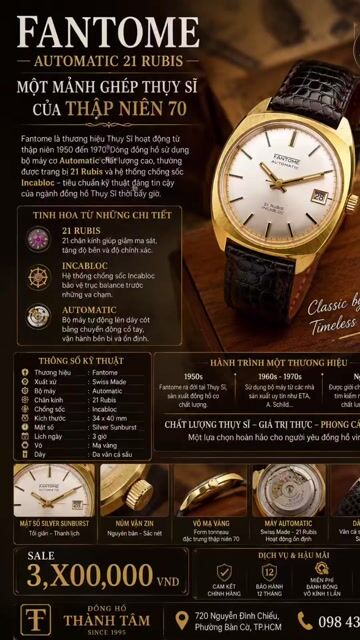 Đồng hồ Nam Fantome Automatic Swiss Made. Mua bán Đồng hồ tại Quận 3 Tp Hồ Chí Minh được đăng bởi Đồng Hồ Nội Địa Nhật hình 1