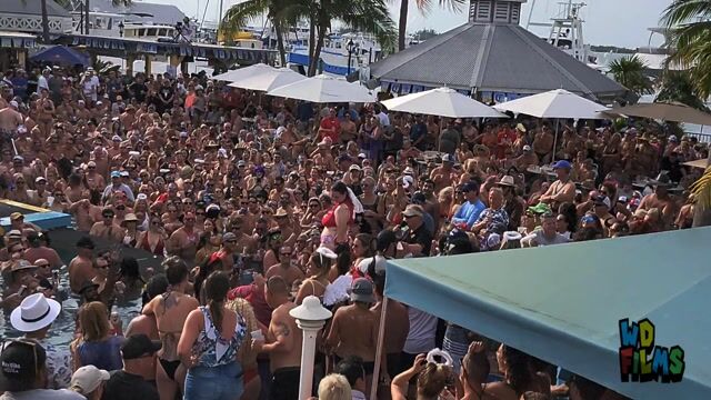 Bikini on stage, wide crowd shot