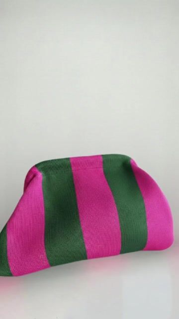CLUTCH.| Fuchsia Pink & Emerald Green Striped Clutch Bag