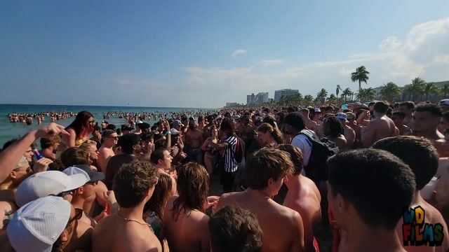 Beach crowd wide shots in swimwear