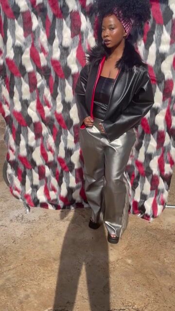 Reversible Grey Faux Leather x Fur Pants