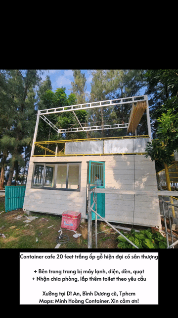 Container cafe 20 feet trắng ốp gỗ có sân thượng. Mua bán Đồ chuyên dụng, Giống nuôi trồng tại Thành phố Dĩ An Bình Dương được đăng bởi Minh Hoàng Container hình 1
