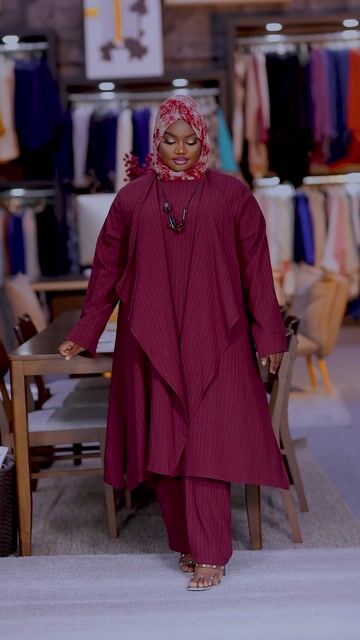 Burgundy Pinstripe Two-Piece Set