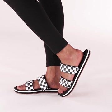 Womens Vans Cayucas Checkerboard Slide Sandal - Black / Marshmallow White video thumbnail
