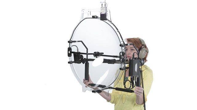 A KLOVER MiK 26 parabolic microphone on the sidelines of an NFL game.
