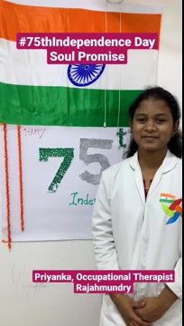 Pinnacle Blooms Network 75th Independence Day Promise by Petta Priyanka, Occupational Therapist of Pinnacle @ Rajhamundary in Telugu