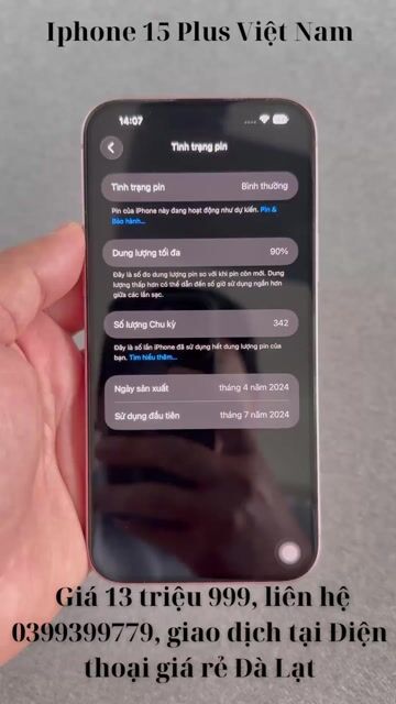 iPhone 15 Plus Việt Nam rin nguyên đẹp chất. Mua bán Điện thoại tại Thành phố Đà Lạt Lâm Đồng được đăng bởi Điện thoại giá rẻ Đà Lạt hình 1